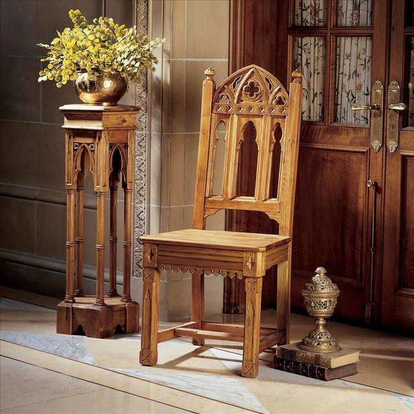 Design Toscano Sudbury Hand-Carved Solid Pine Gothic Side Chair AF1664